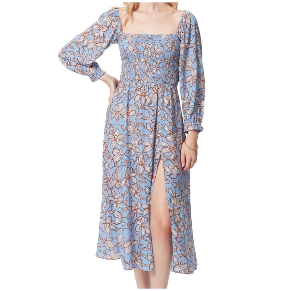 Jessica Simpson Spenser Smocked Puff Sleeve Floral Midi Dress Size L NWT